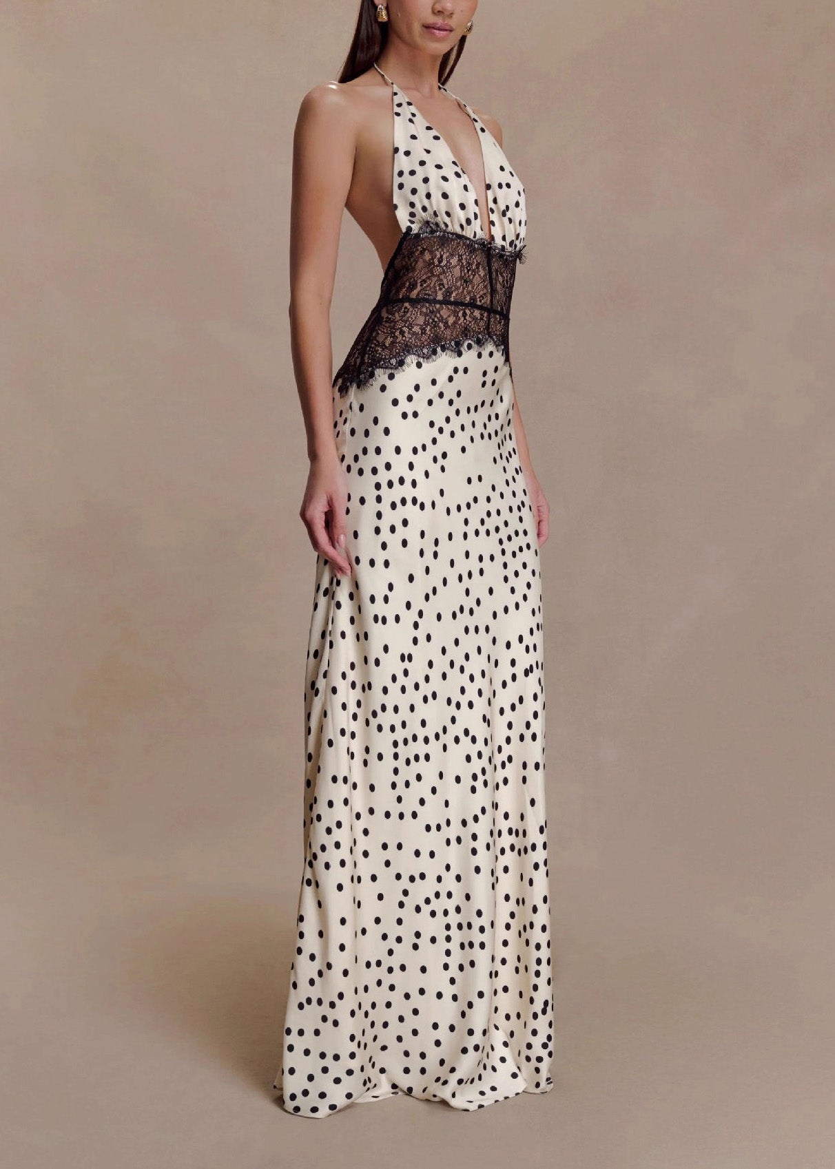 V Neck Lace Patchwork Backless Silk Dresses Summer