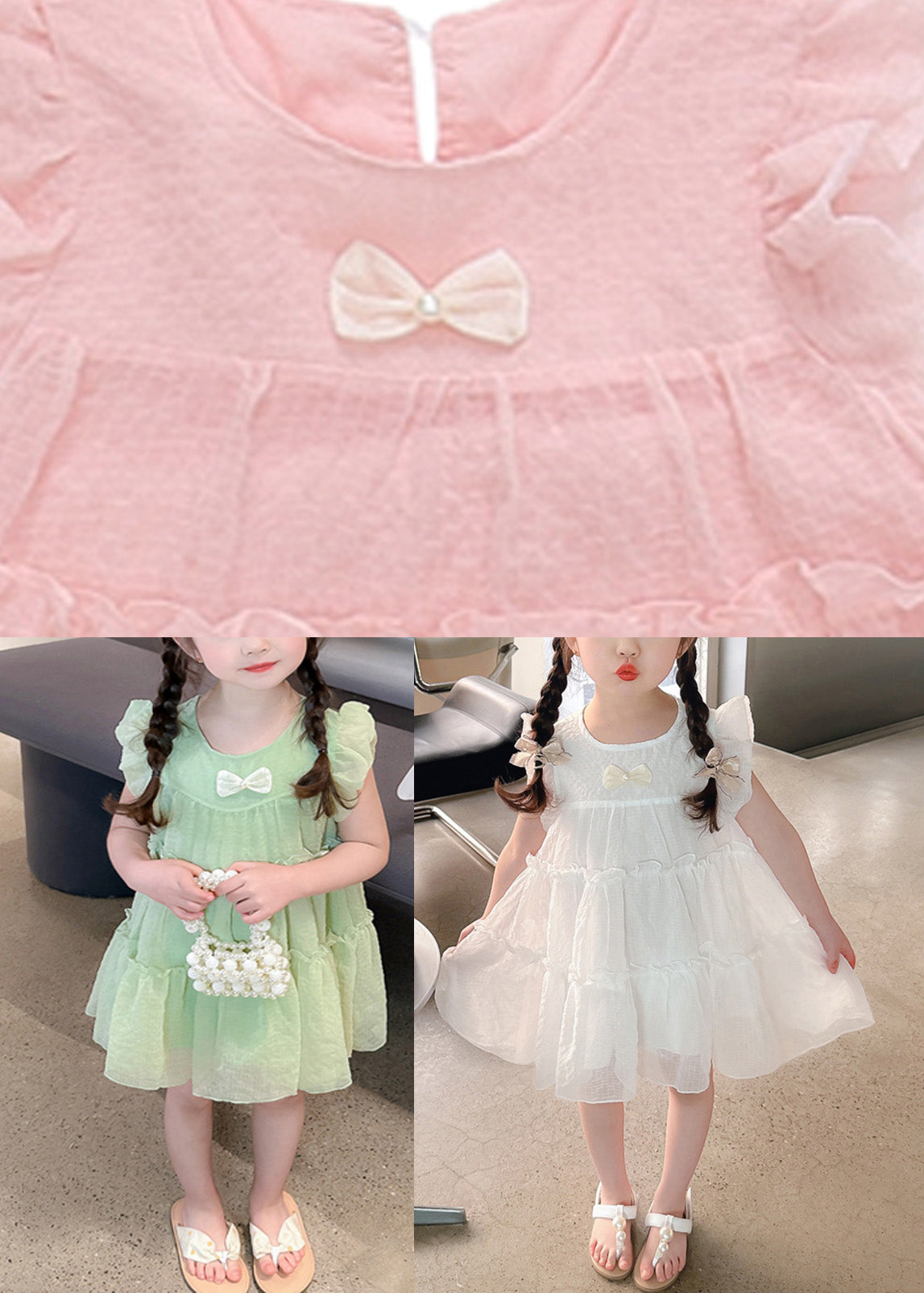 White Bow Tulle Kids a Line Mid Dresses Summer