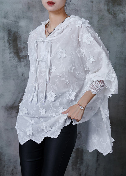 White Embroidered Oriental Shirt Tops Summer