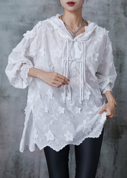 White Embroidered Oriental Shirt Tops Summer