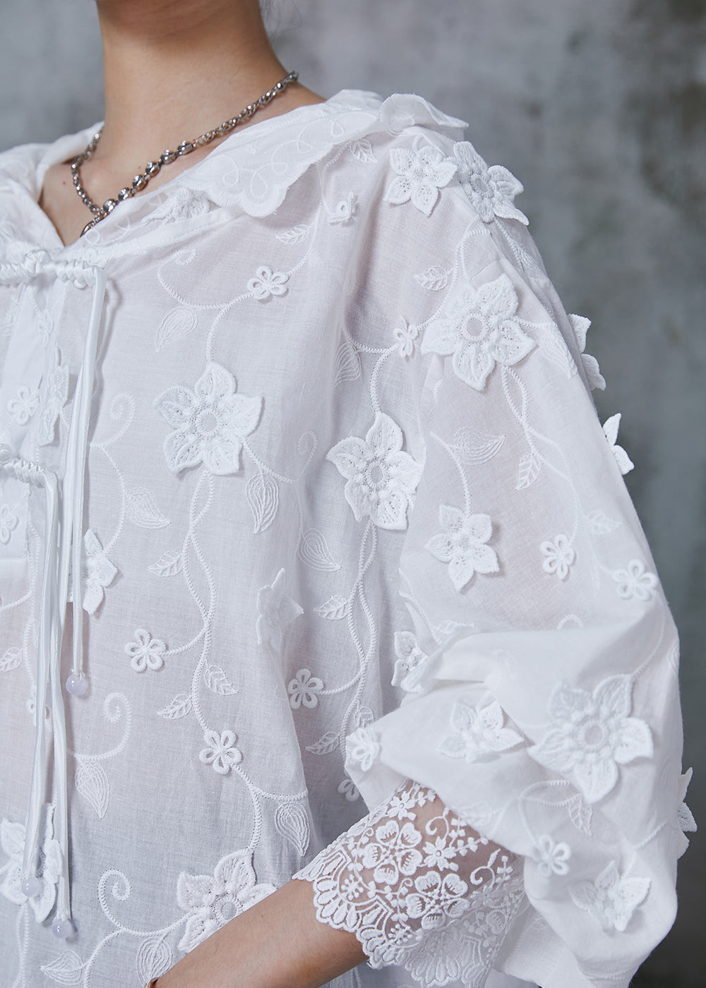 White Embroidered Oriental Shirt Tops Summer
