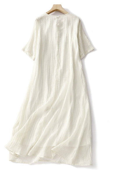 White Embroidered Linen Long Dresses Summer