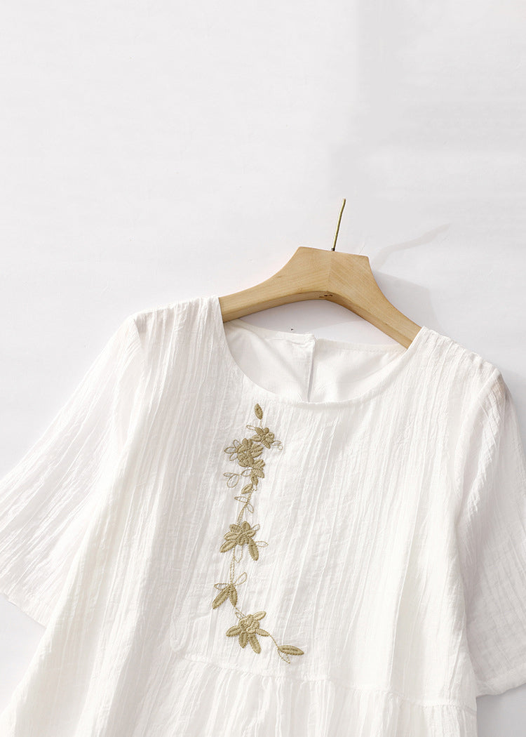 White Embroidered Linen Long Dresses Summer