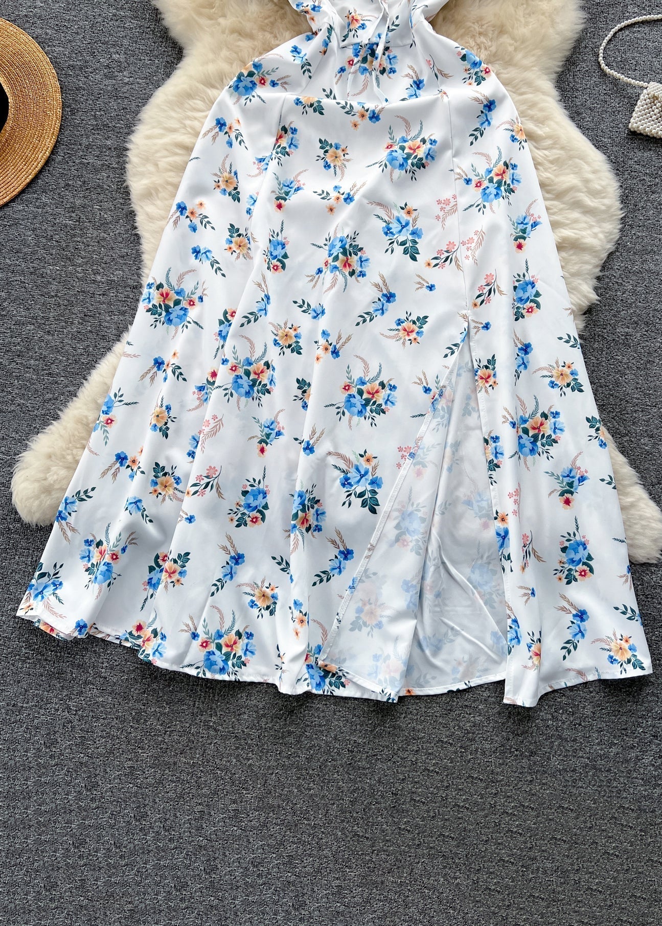 White Lace Up High Waist Cotton Dresses Short Sleeve