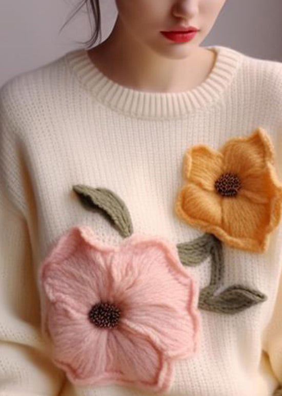 White O Neck Knit Sweater Tops Spring