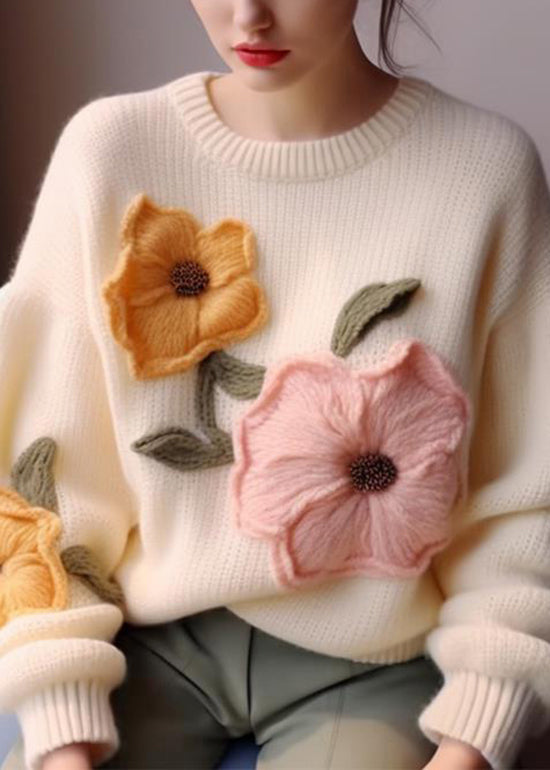 White O Neck Knit Sweater Tops Spring