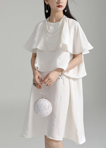 White O Neck Ruffled Patchwork Cotton Mid Dresses Summer