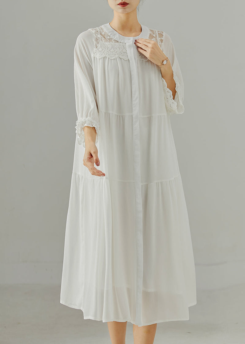 White Oversized Patchwork Cotton Robe Dresses Summer