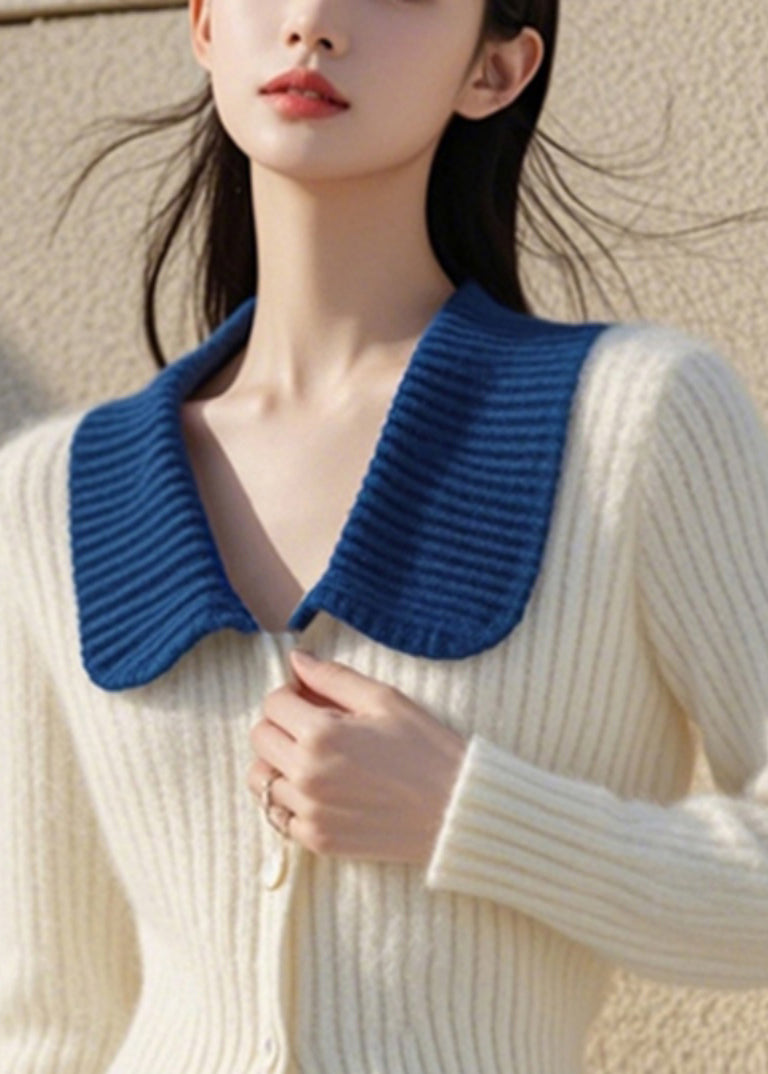 White Peter Pan Collar Button Cotton Knit Cardigan Spring