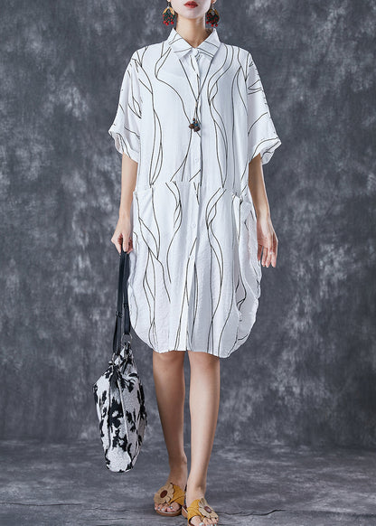 White Peter Pan Collar Striped Cotton Dresses Summer