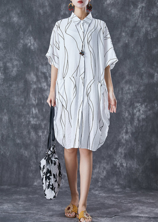 White Peter Pan Collar Striped Cotton Dresses Summer