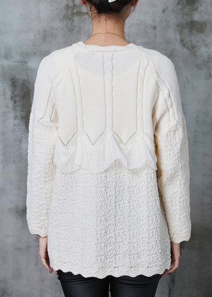 White Ruffles Patchwork Knit Coat Outwear Spring
