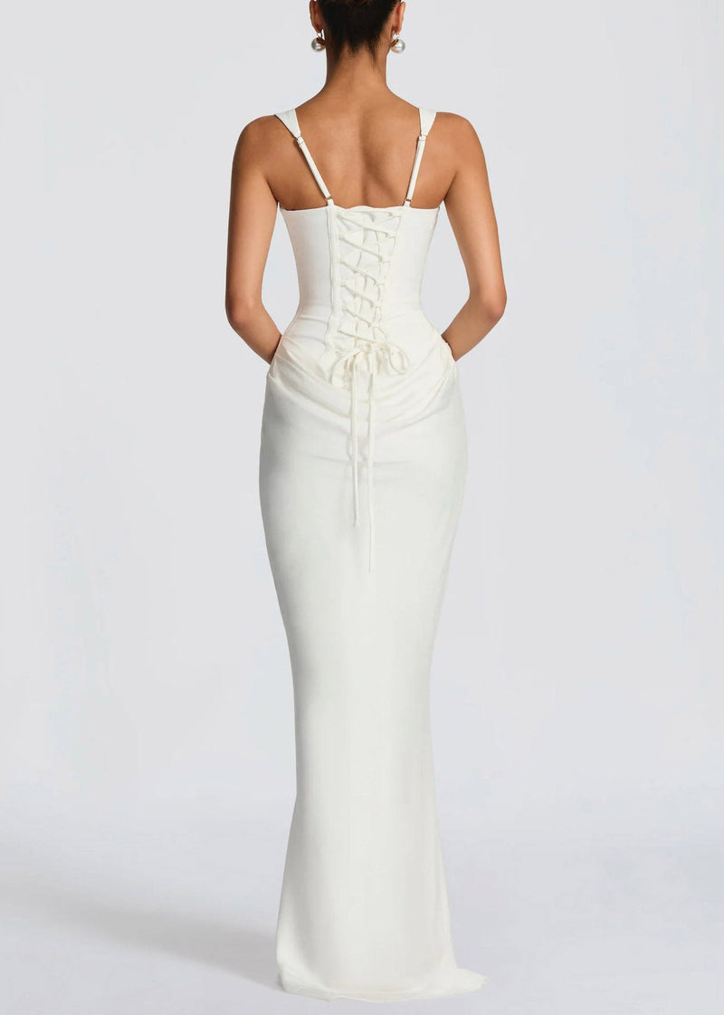 White Square Collar Flattering Maxi Spaghetti Strap Dress Sleeveless