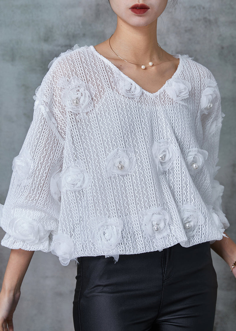 White V Neck Knit Shirts Spring