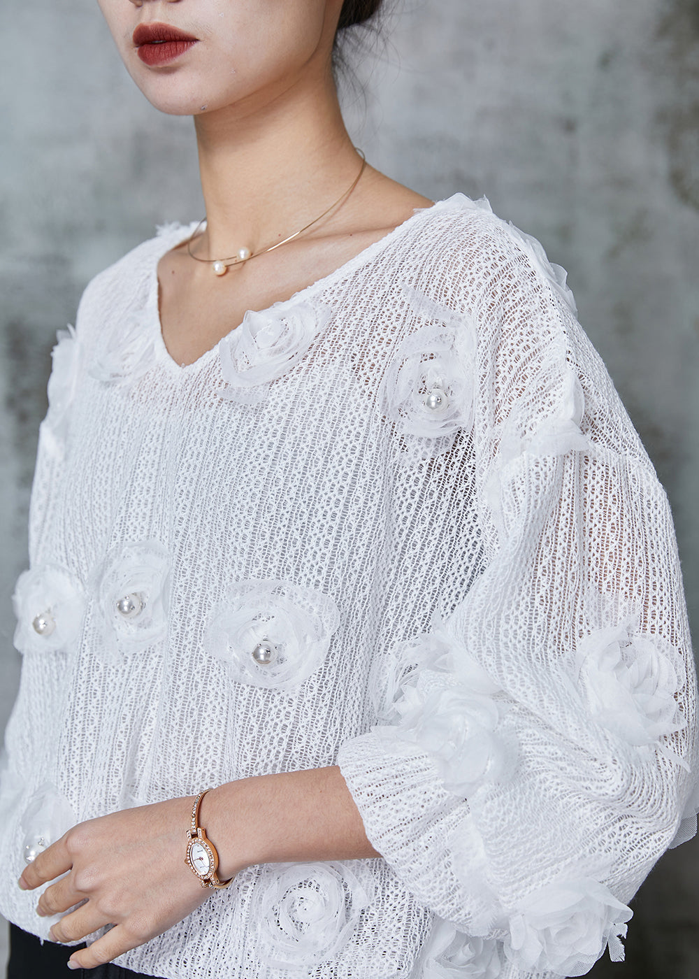 White V Neck Knit Shirts Spring