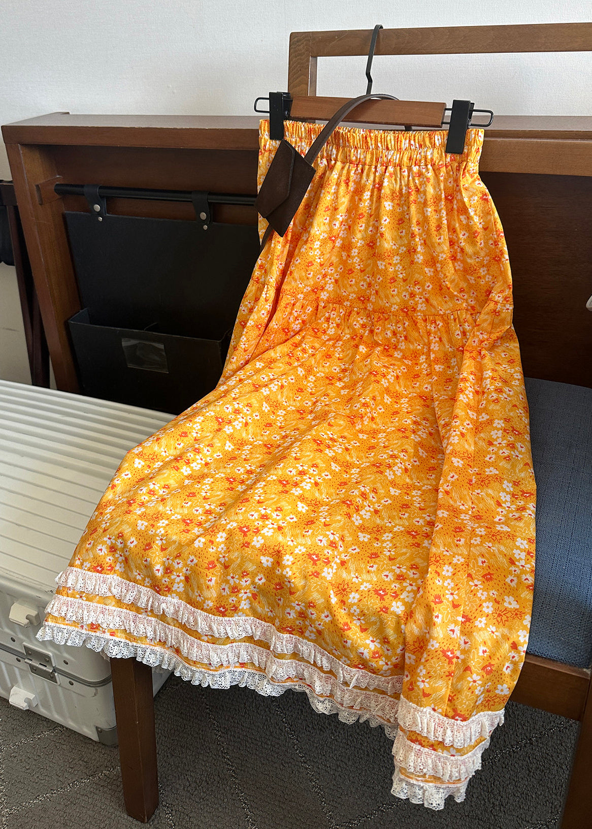 Yellow Print Lace Patchwork Cotton Skirt Summer
