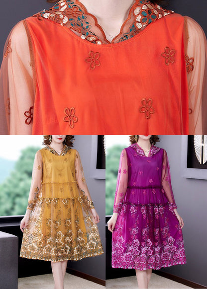 Yellow Ruffled Tulle Vacation Hooded Tulle Long Dresses Spring