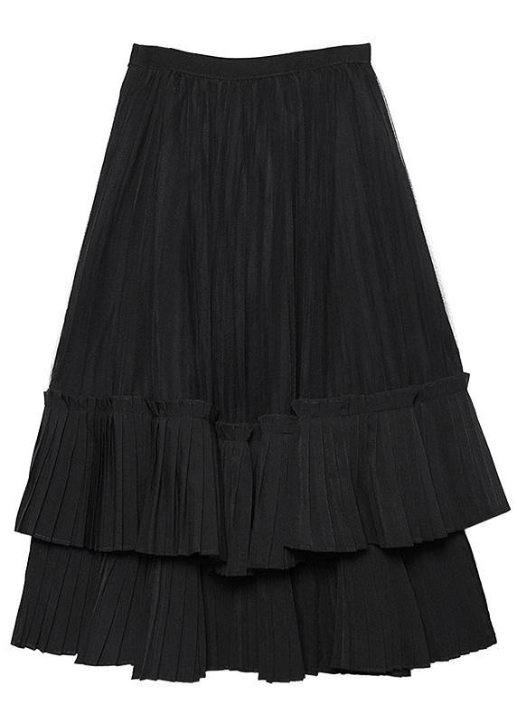 Black Cotton Quilting Skirt Layered Tunic High Waist Skirts