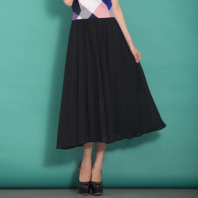 High Waist Chiffon Clothes for Neckline Black Wild Dress Summer