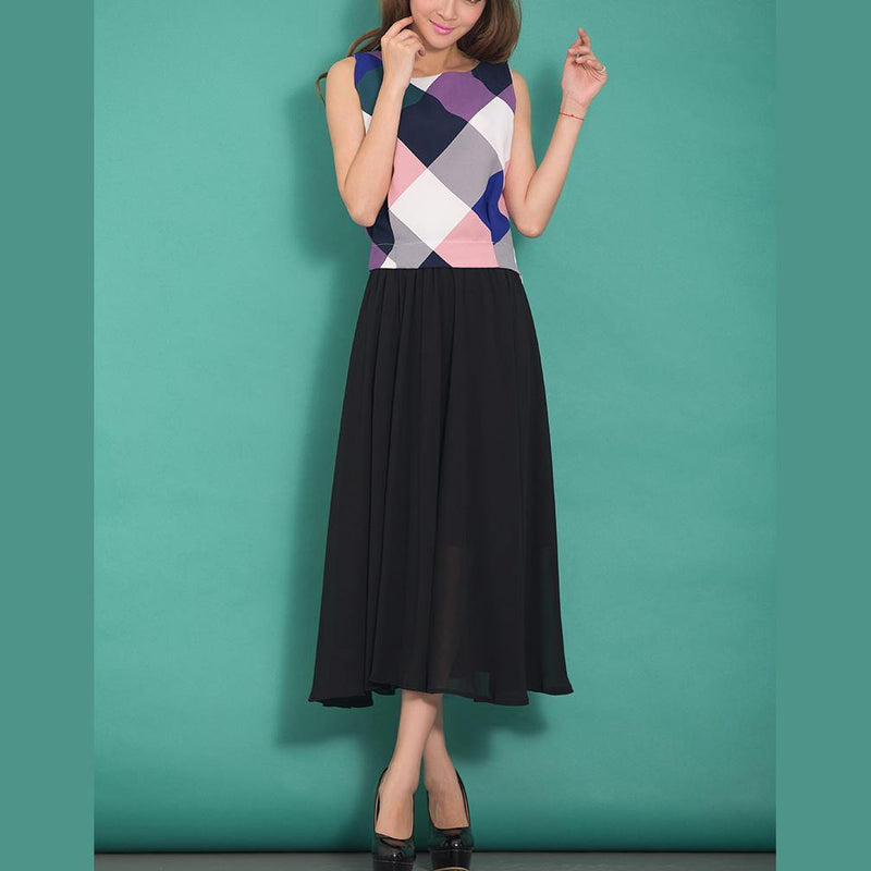 High Waist Chiffon Clothes for Neckline Black Wild Dress Summer