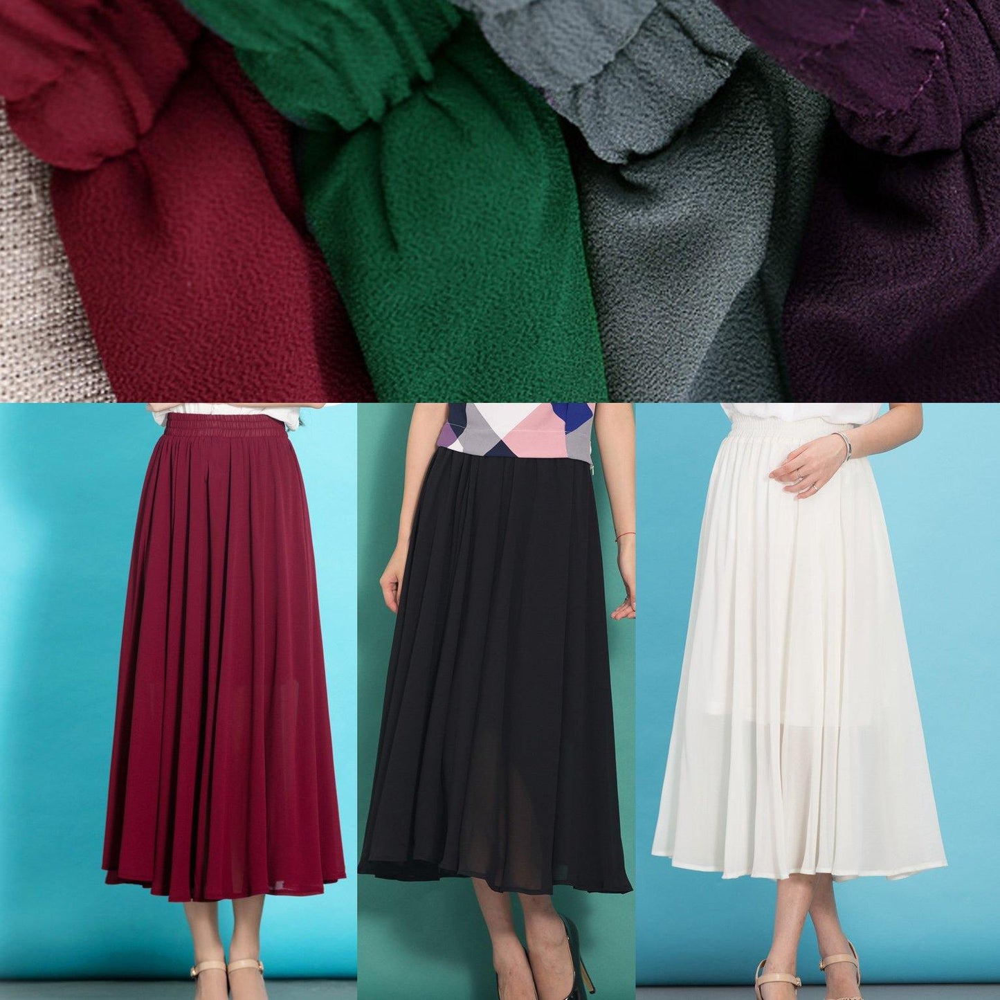 High Waist Chiffon Clothes for Neckline Black Wild Dress Summer