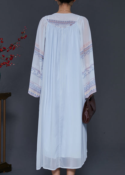 Style Sky Blue Oversized Lace Up Chiffon Dress Summer