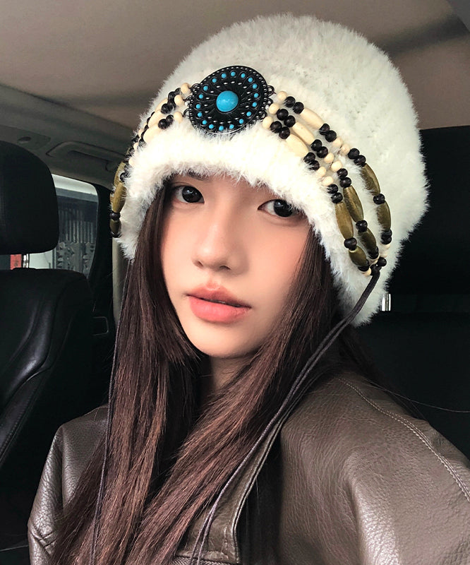 Style White Thick Warm Knitted Boonie Hat
