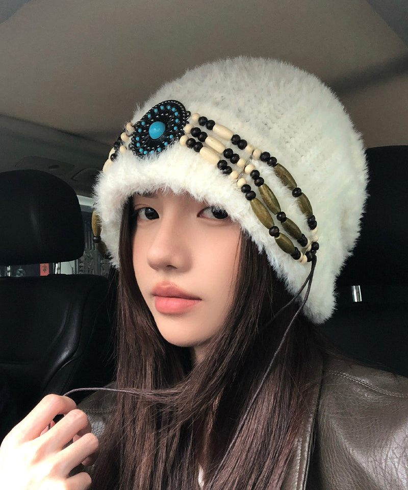 Style White Thick Warm Knitted Boonie Hat