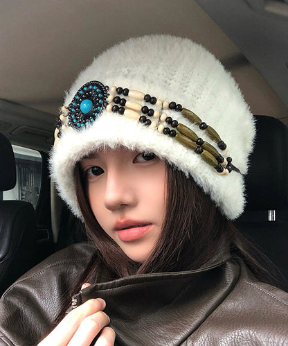 Style White Thick Warm Knitted Boonie Hat