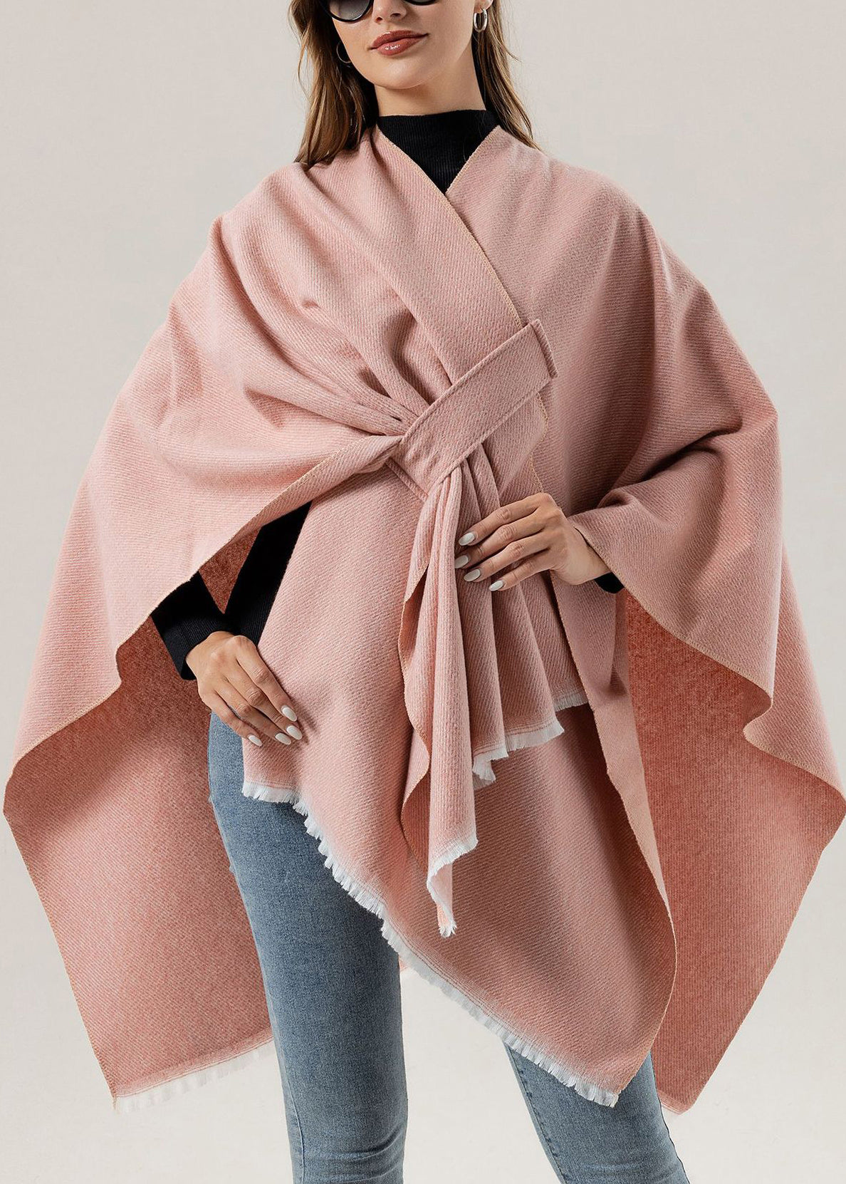 European and American New Blue Knitted Cape