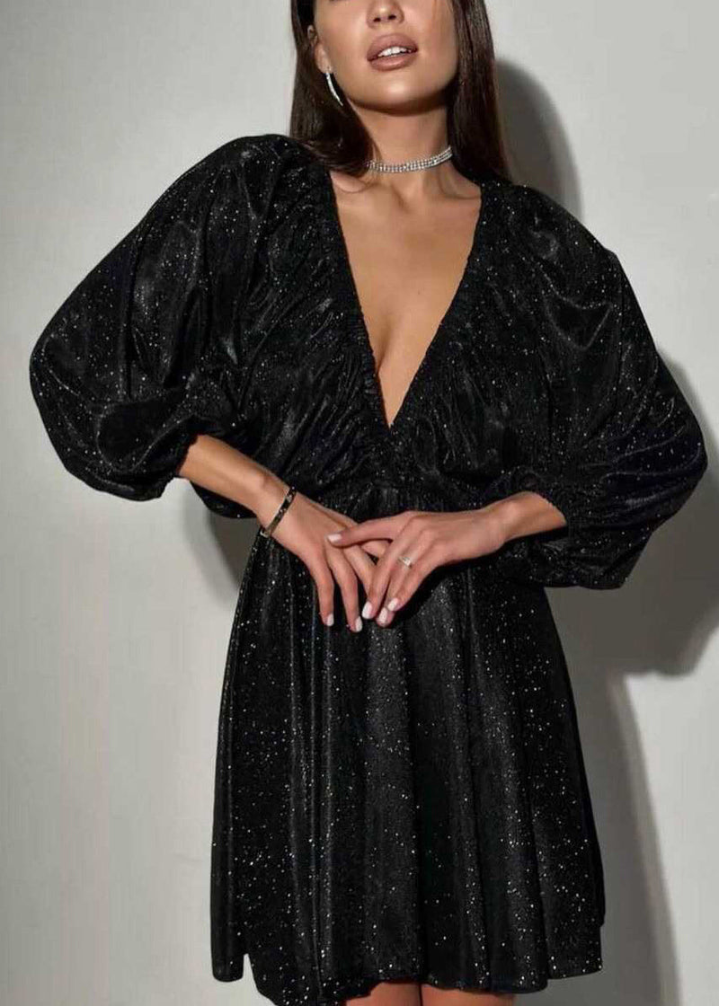 European and American Silver V Neck Party Dress