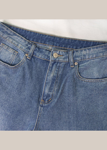 European and American Style Blue Pockets Denim Straight Pants Spring