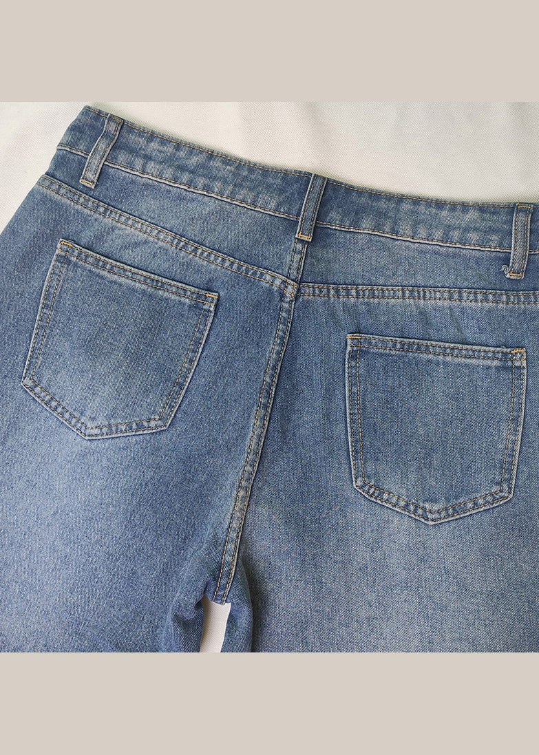 European and American Style Blue Pockets Denim Straight Pants Spring