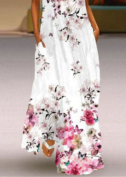 European and American Style Blue Print Chiffon Long Dress Summer