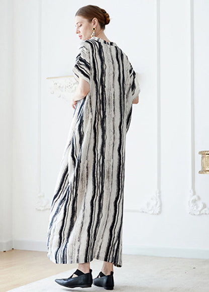 European and American Style V Neck Striped Cotton Holiday Robe Dresses Summer