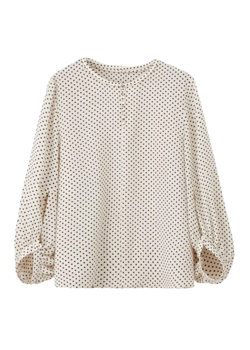 Apricot Dot Print Chiffon Top Long Sleeve