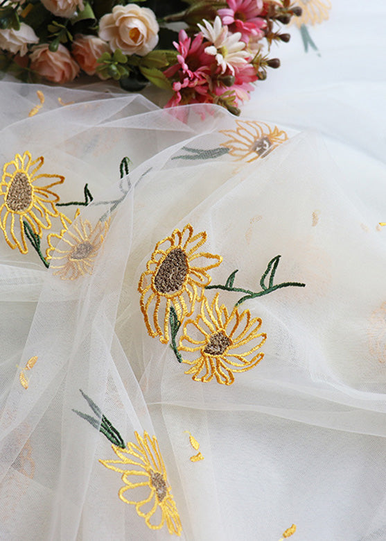 Apricot Embroideried High Waist Tulle Maxi Skirt Spring