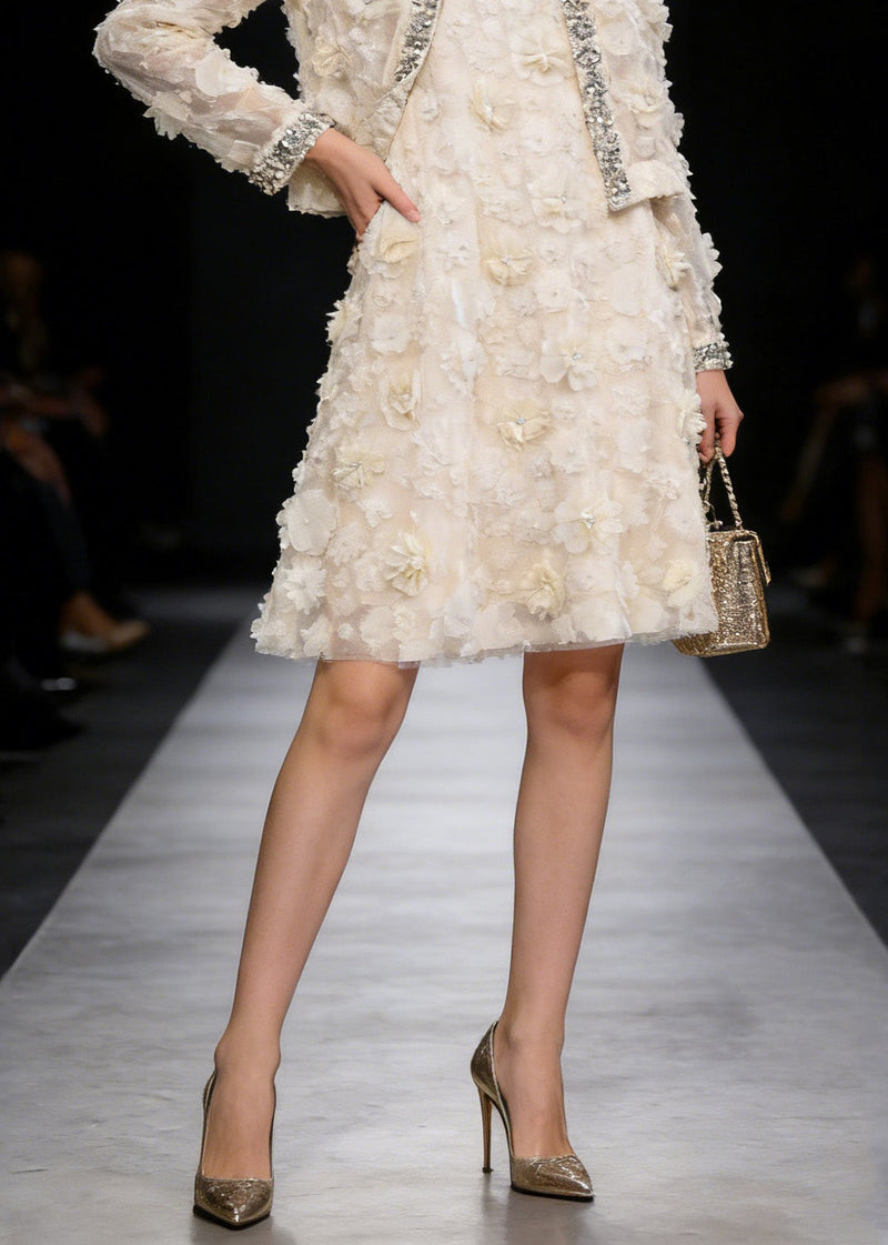 Apricot Coat and Dress Tulle Two Piece Suit Set Spring