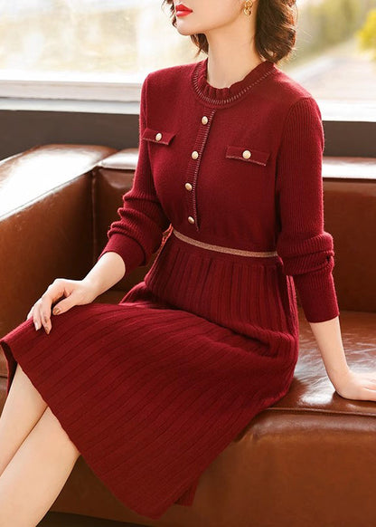Apricot Ruffled Patchwork Knit Dress Spring