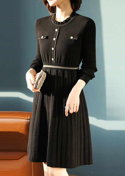Apricot Ruffled Patchwork Knit Dress Spring
