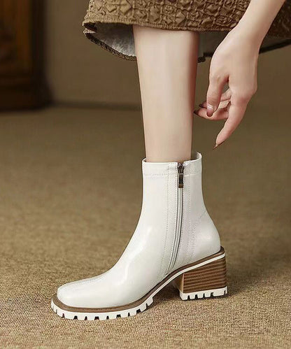 Army Green Zippered Chunky Heel Boots Sheepskin