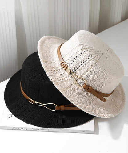Beige Hollow Out Versatile Knit Cloche Hat