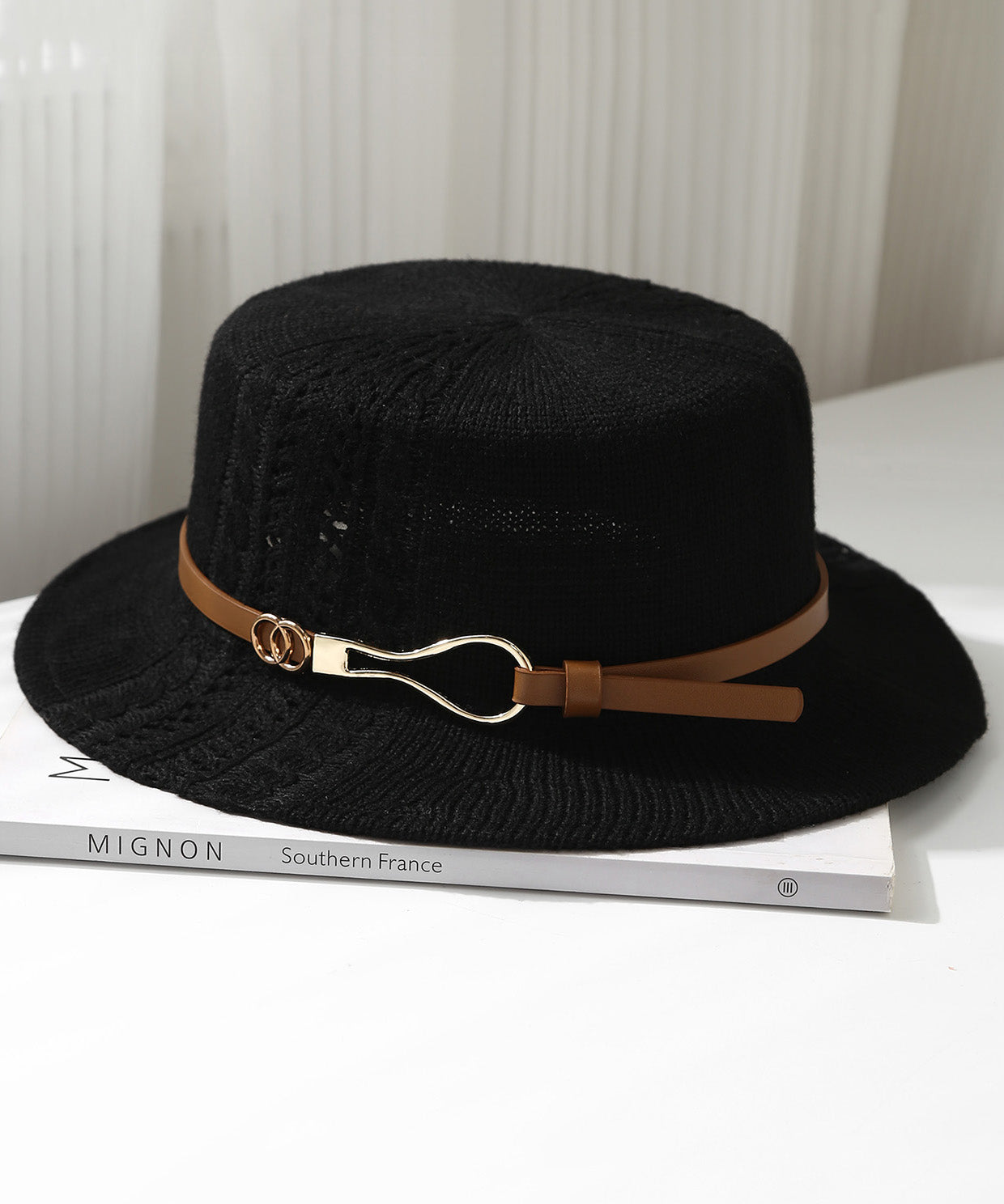 Beige Hollow Out Versatile Knit Cloche Hat