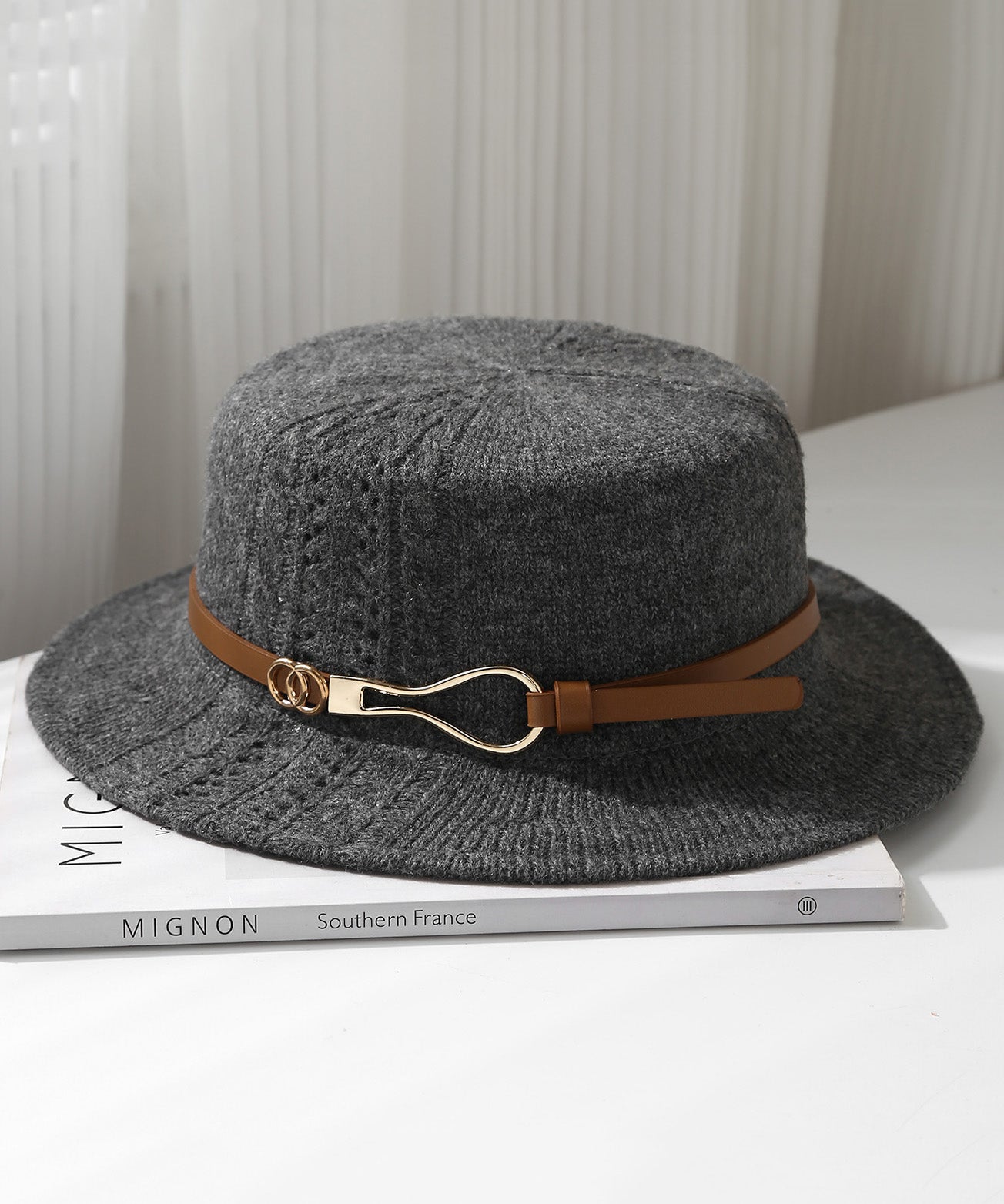 Beige Hollow Out Versatile Knit Cloche Hat