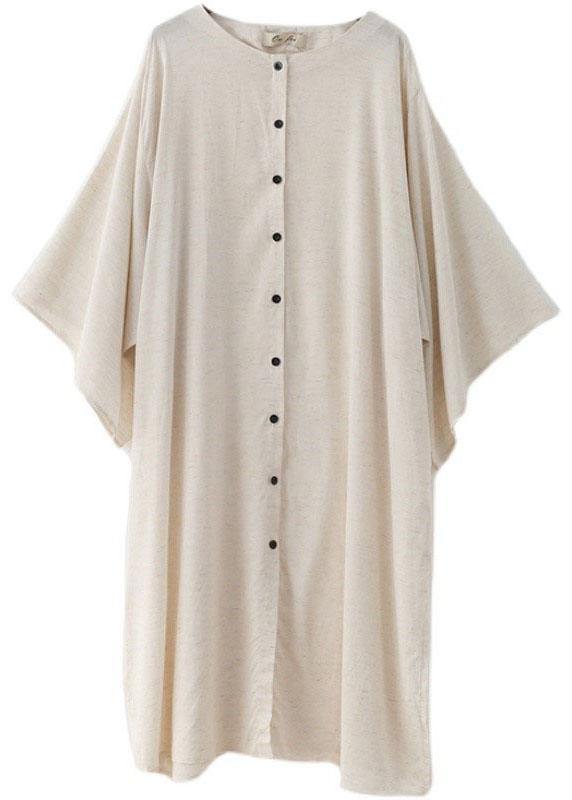 Beige O-neck Button Maxi Dresses Fall Cotton Dress