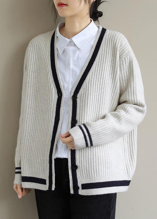 Beige Sweater Blouse V Neck Button Down Spring Sweaters