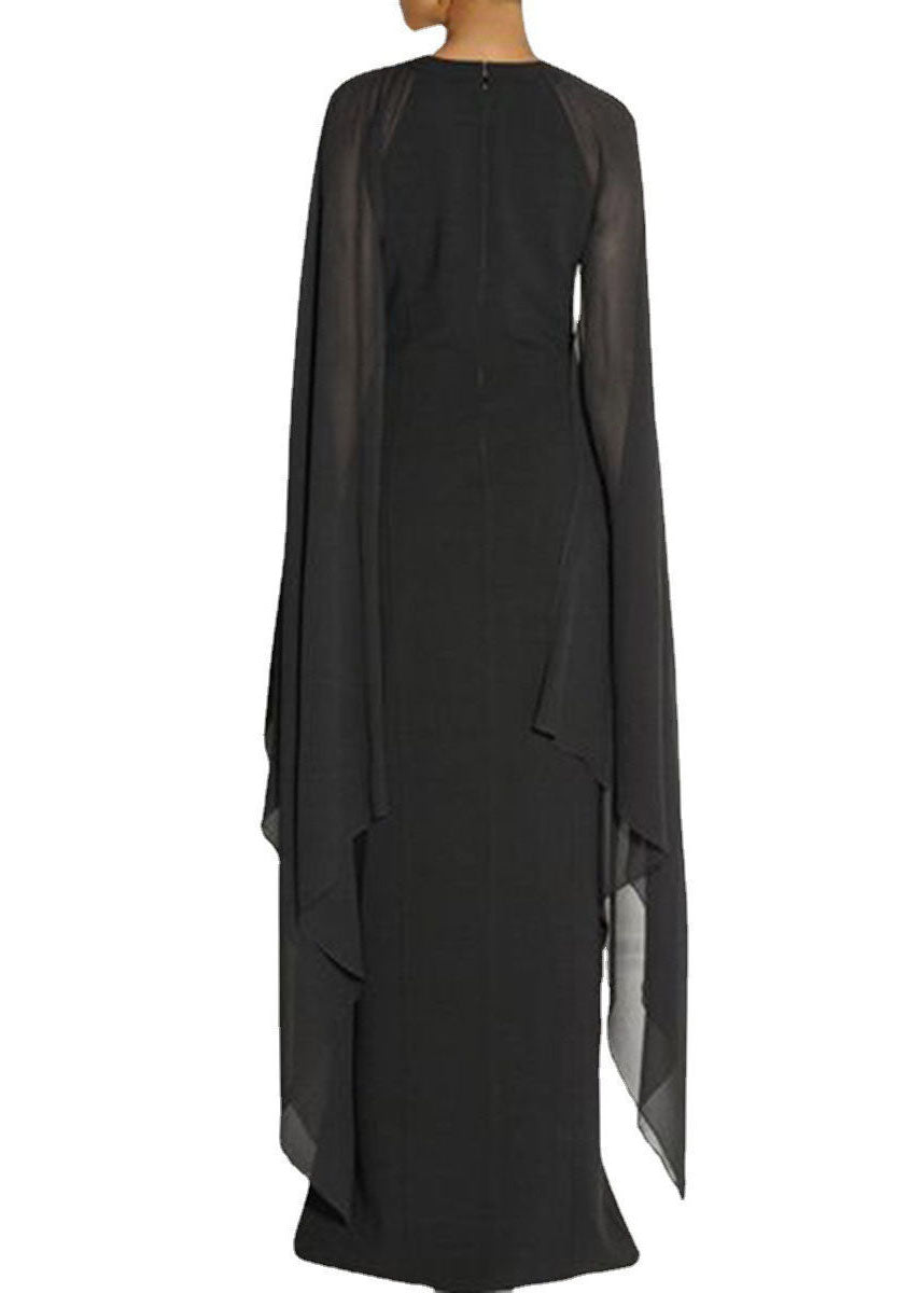 Black Asymmetrical Patchwork Cape Chiffon Dress Summer