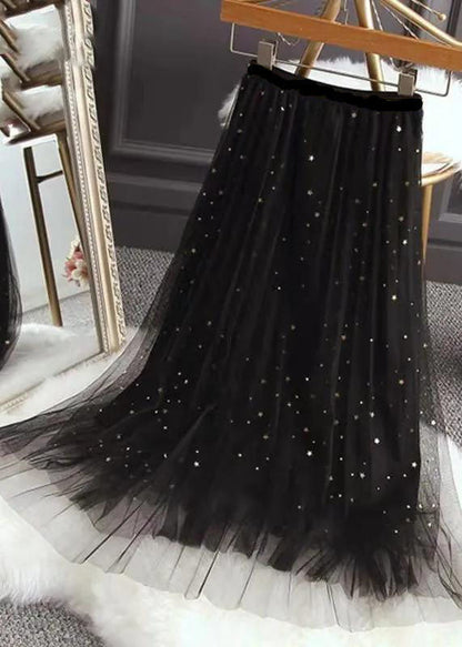 Black Elastic Waist Sequins Tulle Skirts Spring