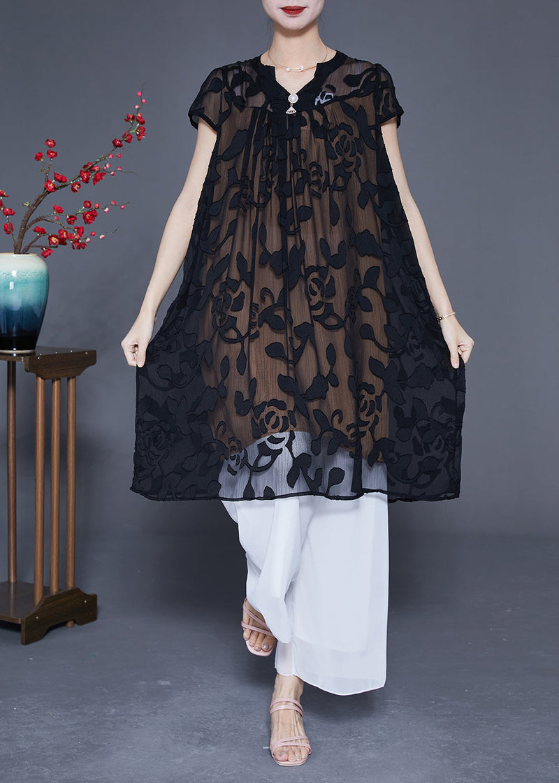 Black Embroideried Oversized Tulle Dress Summer