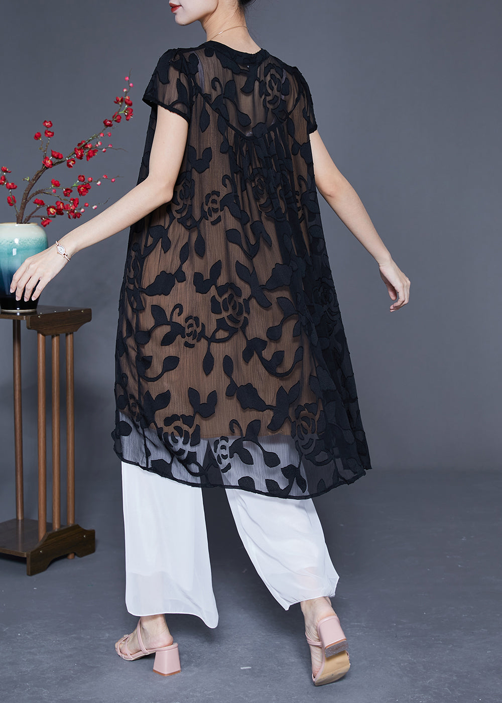 Black Embroideried Oversized Tulle Dress Summer